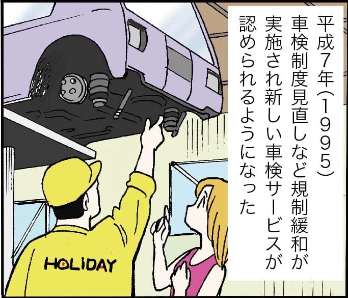 平成７年（1995）、車検制度見直しなど規制緩和が実施され、新しい車検サービスが認められるようになった